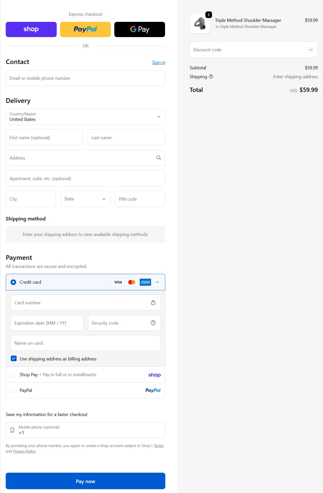 Rejuvacare Shoulder secure checkout page